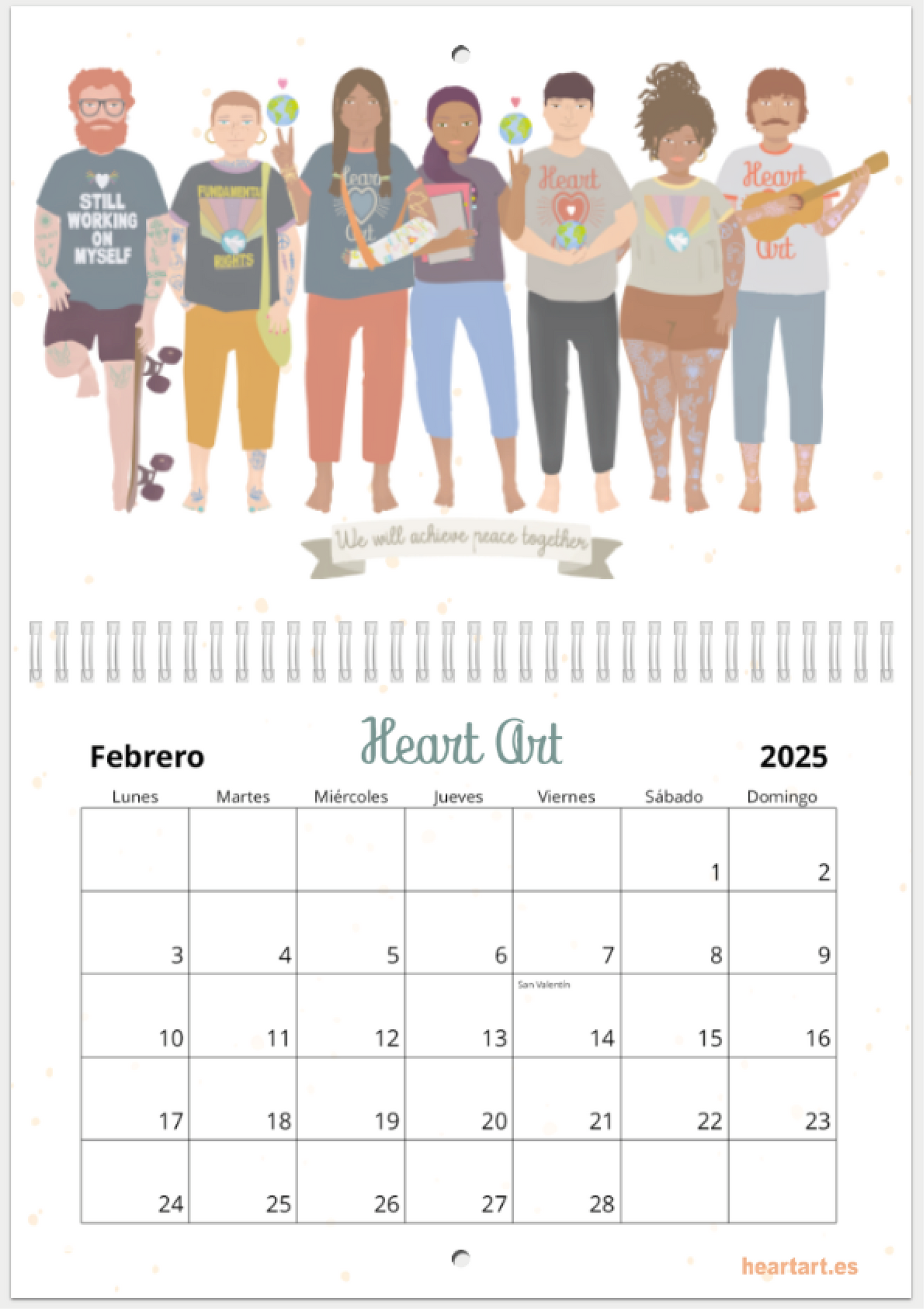 Calendario 2025 tamaño A4 doble.