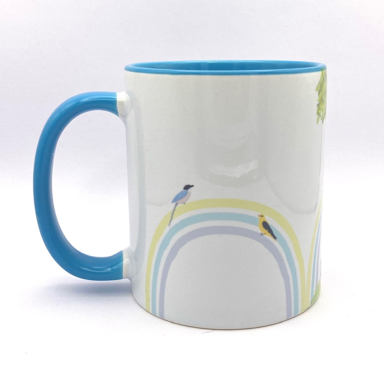 Taza de desayuno azul, modelo de la colección: Abraza un árbol.