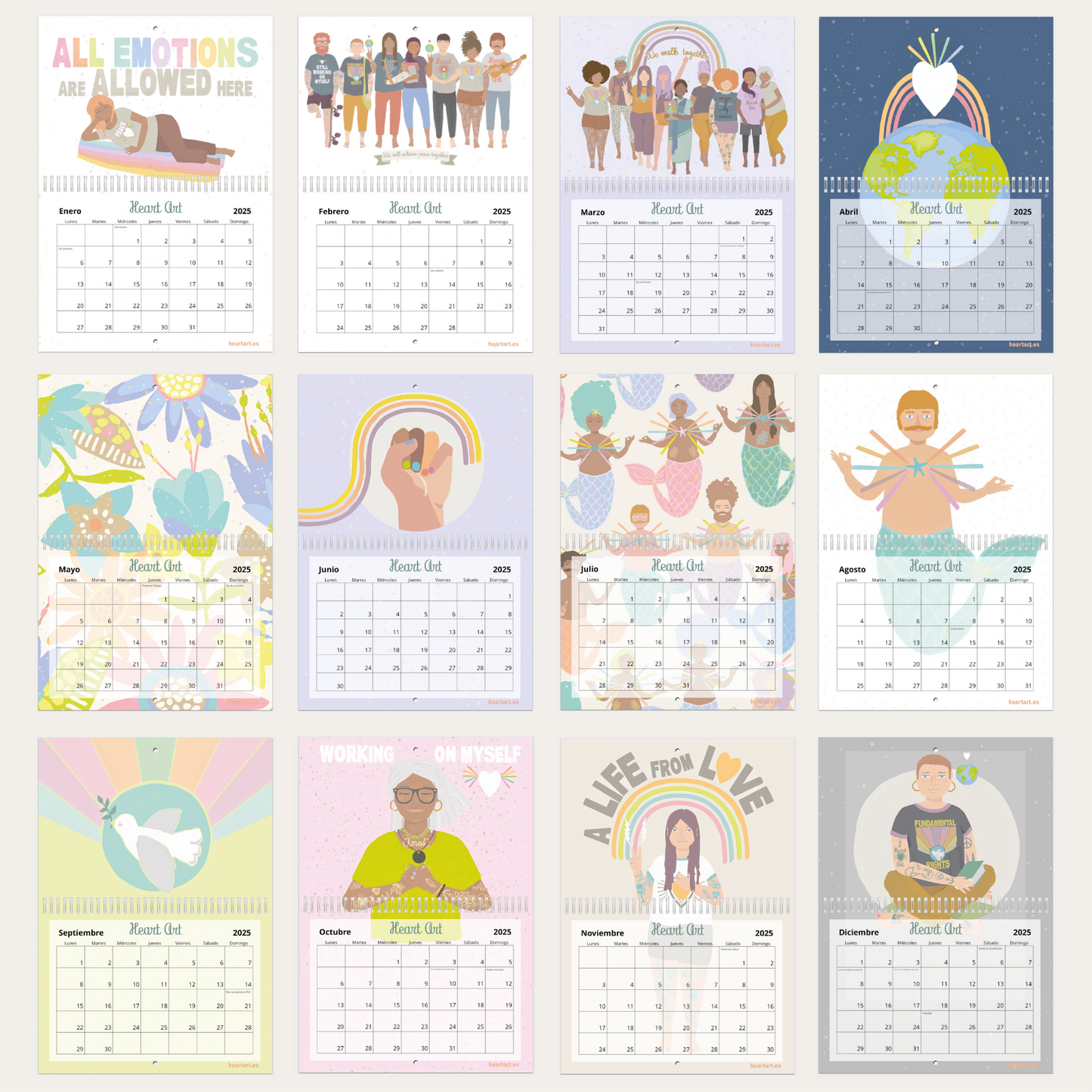 Calendario 2025 tamaño A4 doble.