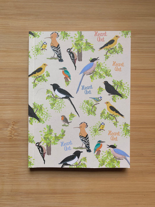 Cuaderno de papel reciclado modelo Pájaros, tamaño A6 (bolsillo)