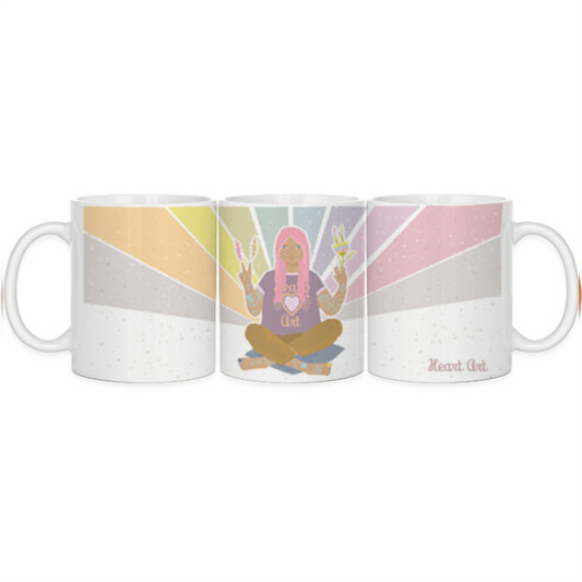 Taza de desayuno blanca modelo Chica Heart Art.