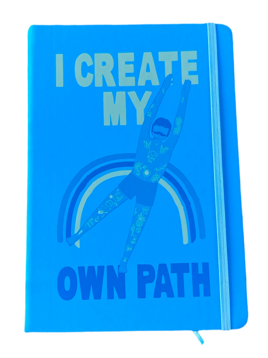 Cuaderno con goma azul.