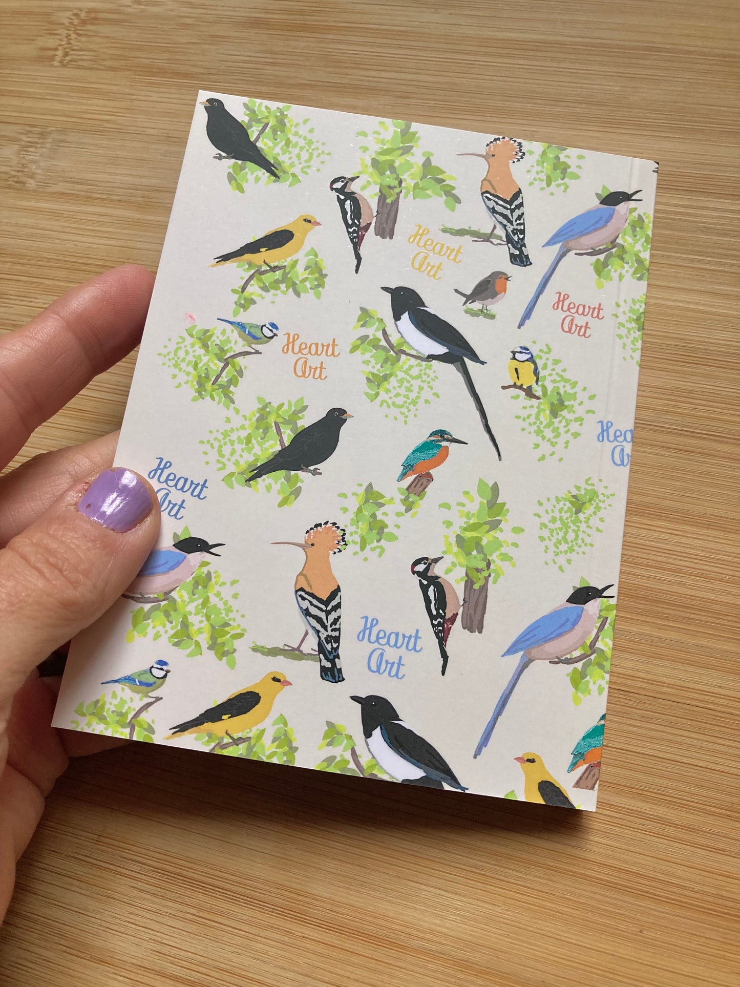 Cuaderno de papel reciclado modelo Pájaros, tamaño A6 (bolsillo)
