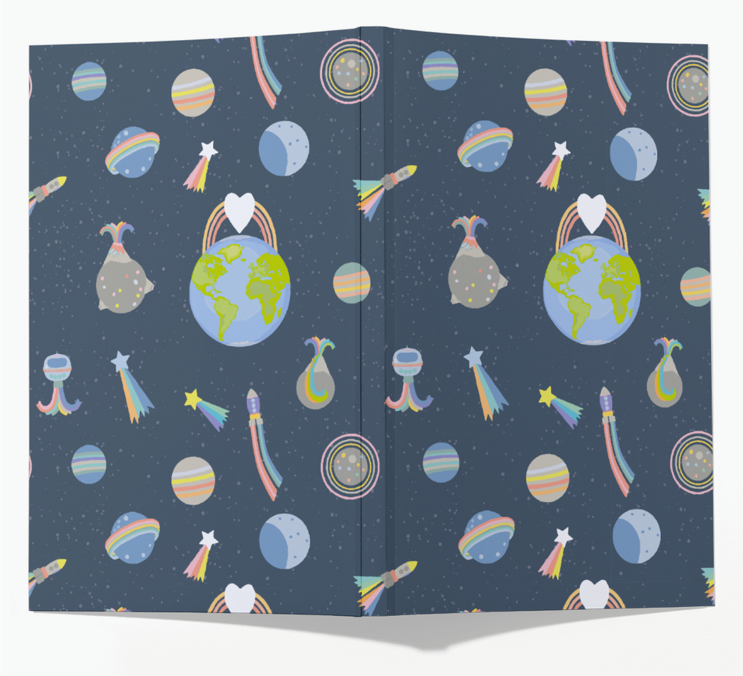 cuaderno de papel reciclado modelo Universo. tamaño A5 (CUARTILLA).