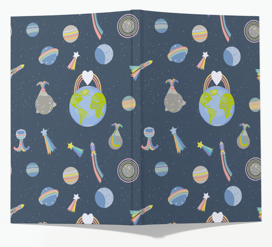 cuaderno de papel reciclado modelo Universo. tamaño A5 (CUARTILLA).